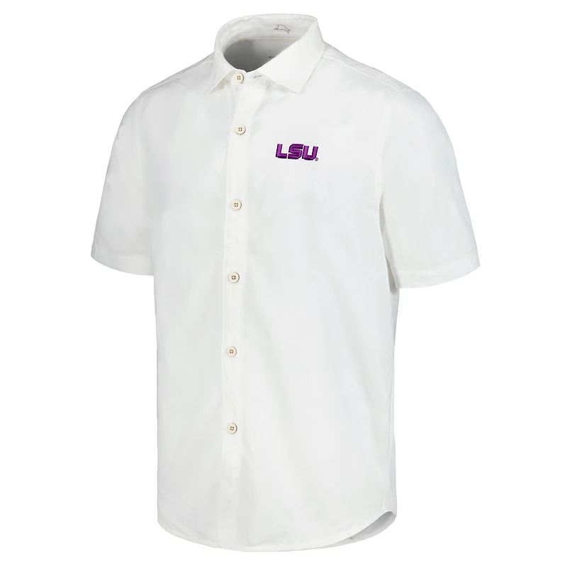 Men's Tommy Bahama White LSU Tigers Coconut Point Palm Vista IslandZone Camp Button-Up Shirt