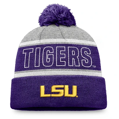 Bonnet tricoté bicolore à revers avec pompon Top of the World Purple LSU Tigers pour homme
