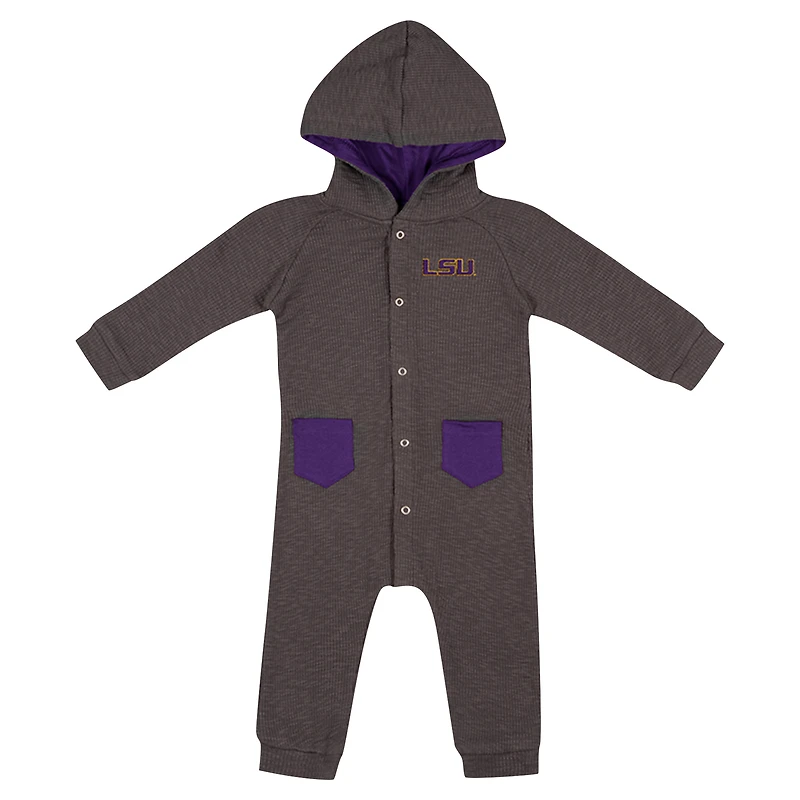 Newborn & Infant Colosseum Charcoal LSU Tigers Zando-Zan Waffle Full-Snap Hooded Romper