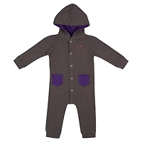 Newborn & Infant Colosseum Charcoal LSU Tigers Zando-Zan Waffle Full-Snap Hooded Romper