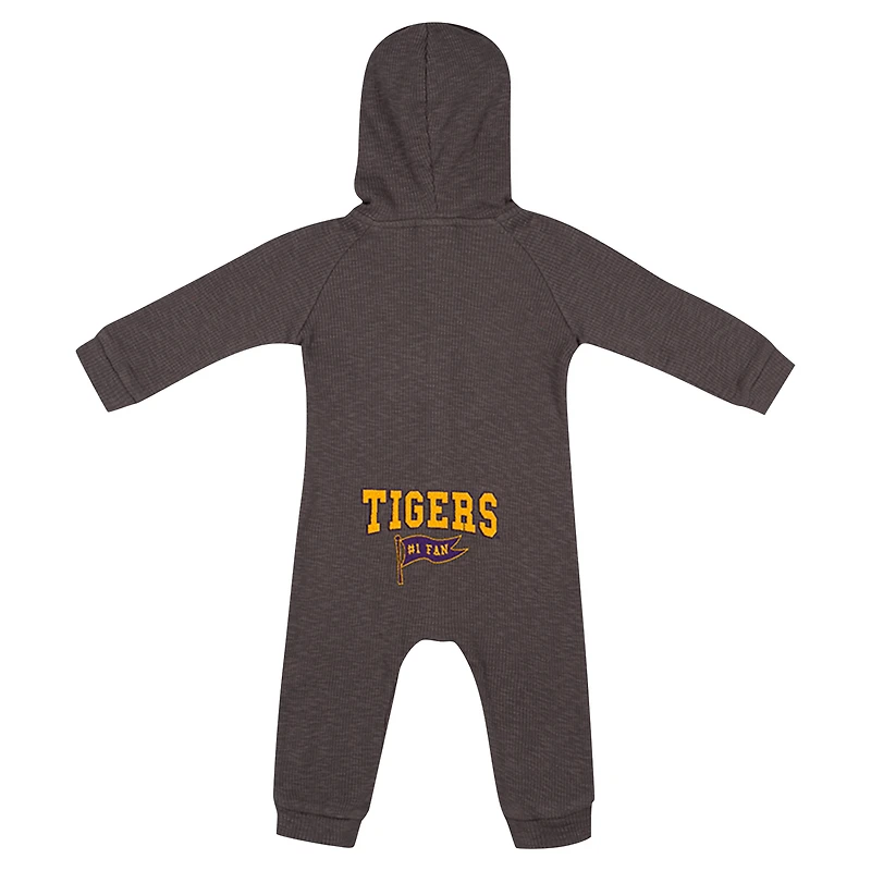 Barboteuse à capuche et boutons-pression en tissu gaufré Zando-Zan pour nouveau-né bébé Colosseum Charcoal LSU Tigers