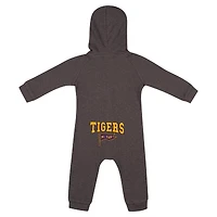 Barboteuse à capuche et boutons-pression en tissu gaufré Zando-Zan pour nouveau-né bébé Colosseum Charcoal LSU Tigers