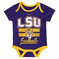 Ensemble de 3 bodys, bavoirs et chaussons pour nouveau-né bébé Mitchell & Ness Purple LSU Tigers