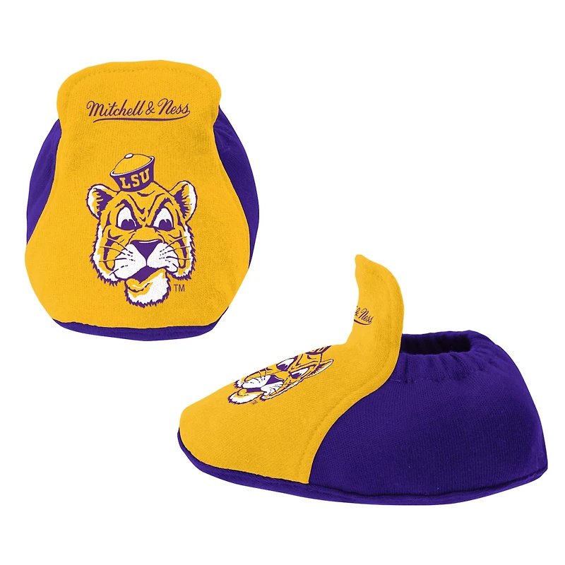 Ensemble de 3 bodys, bavoirs et chaussons pour nouveau-né bébé Mitchell & Ness Purple LSU Tigers