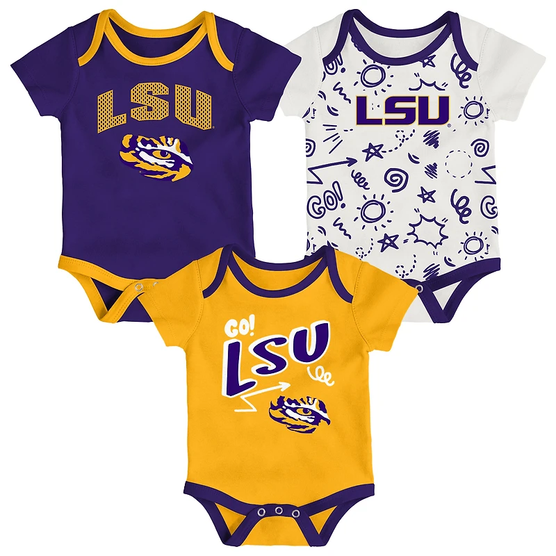 Ensemble de trois bodies pour nouveau-né et nourrisson Outerstuff LSU Tigers jouer toute la journée