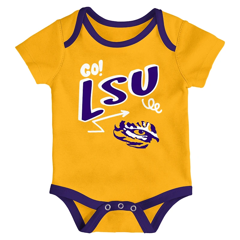 Ensemble de trois bodies pour nouveau-né et nourrisson Outerstuff LSU Tigers jouer toute la journée