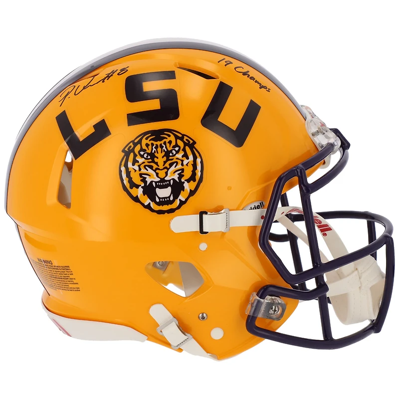 Casque Riddell Speed ​​Authentic autographié par Patrick Queen (LSU Tigers) avec inscription « 19 Champs »