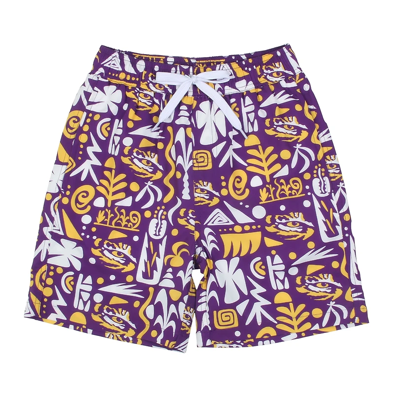 Short de bain imprimé tribal violet LSU Tigers pour enfants d'âge préscolaire Wes & Willy