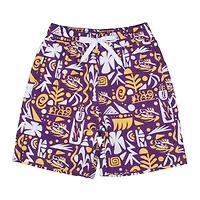 Short de bain imprimé tribal violet LSU Tigers pour enfants d'âge préscolaire Wes & Willy