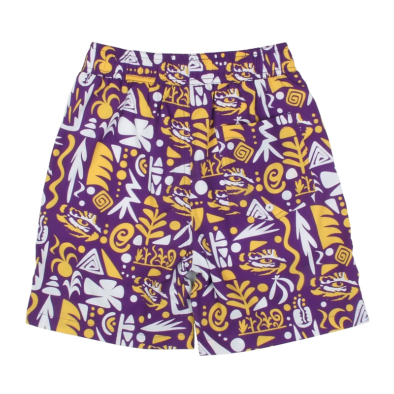 Short de bain imprimé tribal violet LSU Tigers pour enfants d'âge préscolaire Wes & Willy