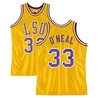 Maillot Swingman Mitchell & Ness 1990-91 dédicacé par Shaquille O'Neal des LSU Tigers avec inscription « Geaux Tigers »