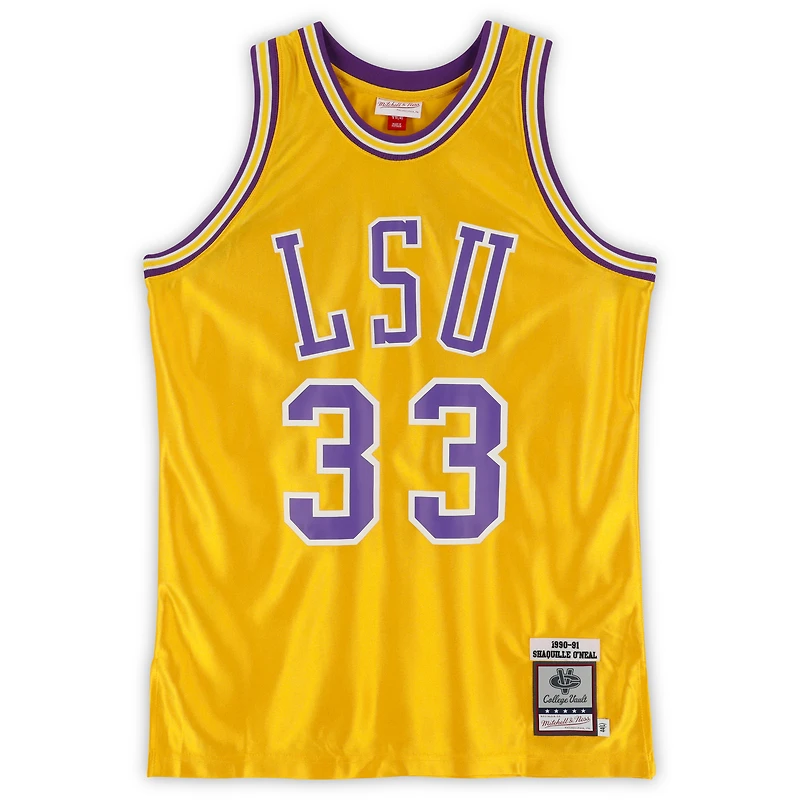 Maillot Swingman Mitchell & Ness 1990-91 dédicacé par Shaquille O'Neal des LSU Tigers avec inscription « Geaux Tigers »