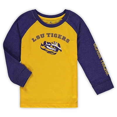 T-shirt raglan à manches longues Colosseum Heathered Gold LSU Tigers pour tout-petit