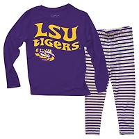 Ensemble haut à manches longues et leggings rayés tri-blend pour tout-petits Wes & Willy LSU Tigers