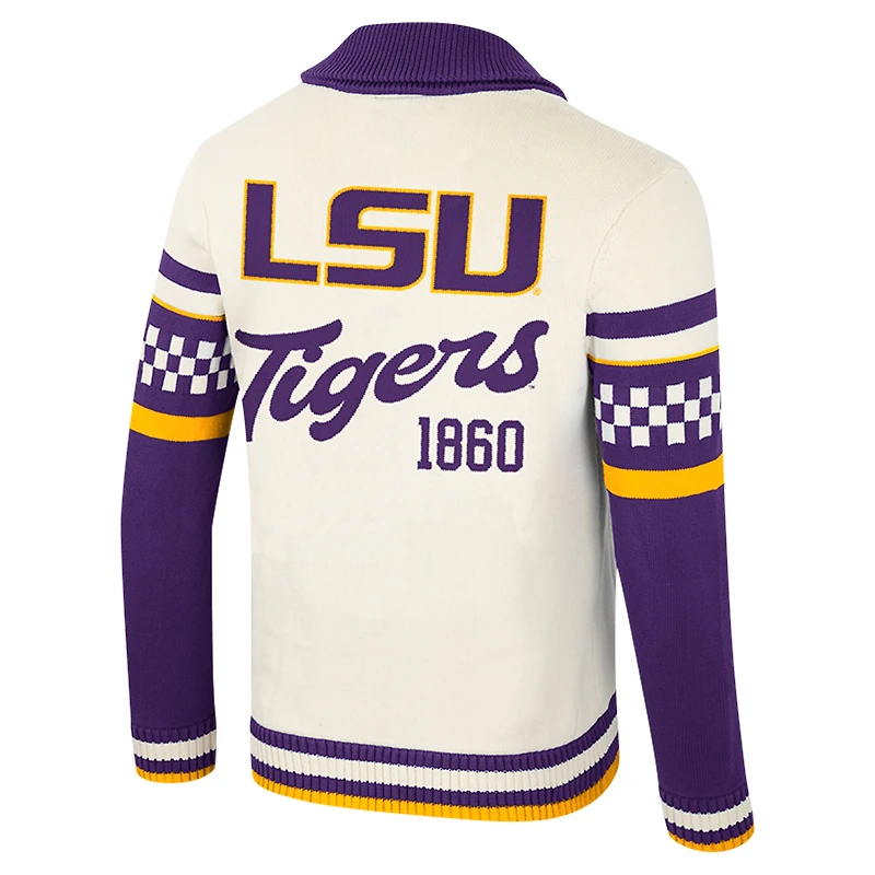 Pull jacquard boutonné unisexe Colosseum Cream LSU Tigers Wild Collective