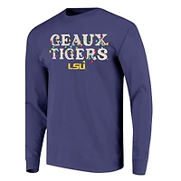 T-shirt unisexe à manches longues LSU Tigers violet avec guirlande lumineuse, couleur confort. Image One.