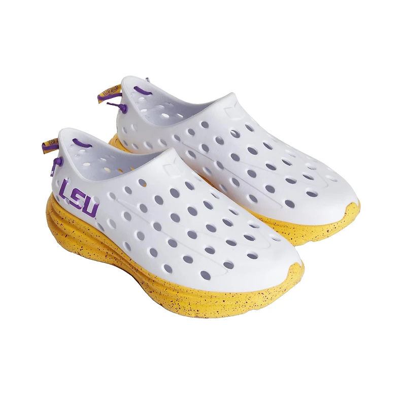 Unisex Kane Footwear White LSU Tigers Speckle Recovery Shoes