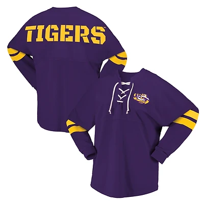 T-shirt unisexe Spirit Jersey violet LSU Tigers à lacets et col en V manches longues