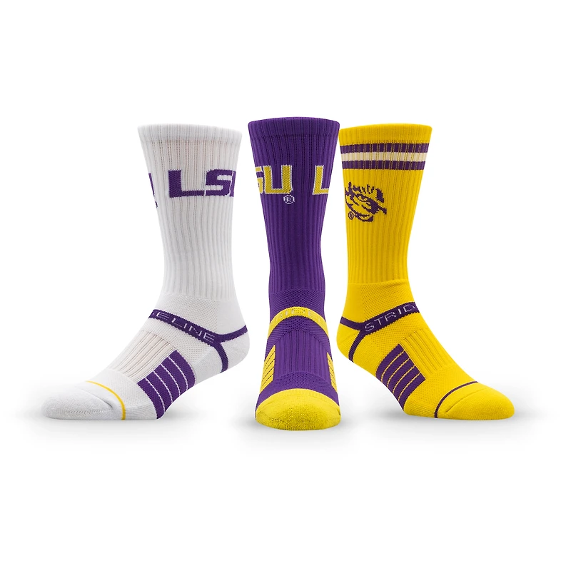 Unisex Strideline LSU Tigers Premium Knit Crew Socks Three-Pack