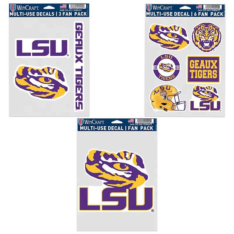 Lot de trois autocollants pour supporters WinCraft LSU Tigers