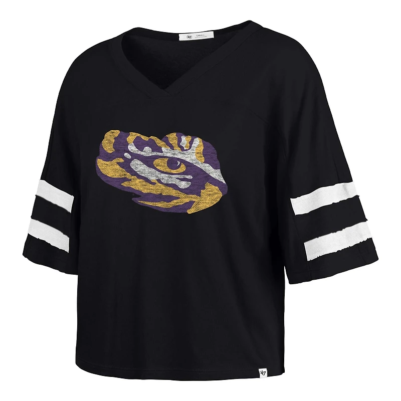 Women's '47 Black LSU Tigers Premier Scout Sleeve Stripe Relaxed Dolman T-Shirt