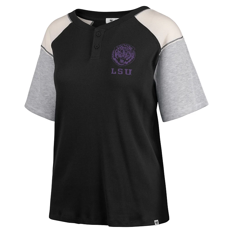 Women's '47 Black LSU Tigers Underline Harvey Colorblock Raglan Henley T-Shirt