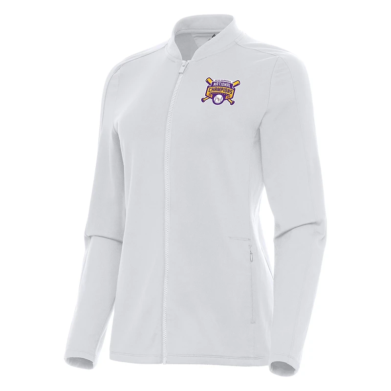 Veste zippée quart de tour continue pour femme, championne nationale masculine des College World Series baseball NCAA 2025 Tigers LSU d'Antigua White
