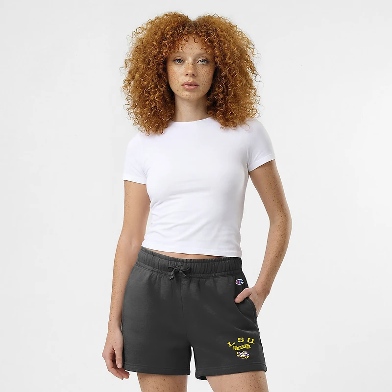 Short Champion noir pour femmes, modèle LSU Tigers Powerblend à taille élastique