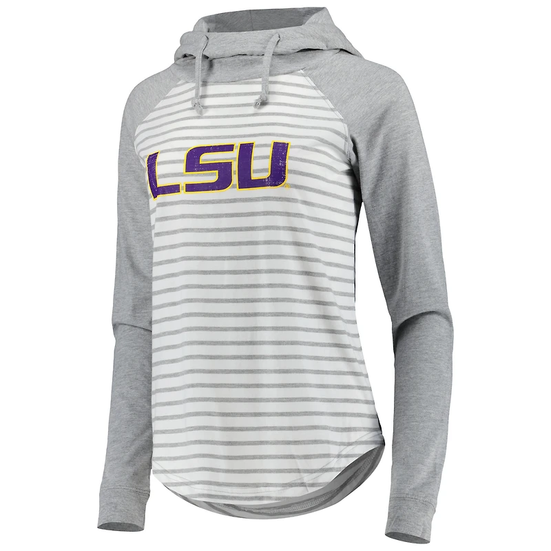 Women's Colosseum Heathered Gray/White LSU Tigers Gloria Raglan Long Sleeve Hoodie T-Shirt