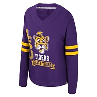 Women's Colosseum  Purple LSU Tigers Oversized Violet Distressed V-Neck Long Sleeve T-Shirt