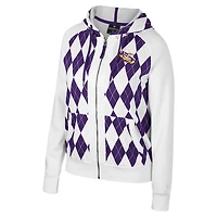 Women's Colosseum White LSU Tigers The Dealio Argyle Full-Zip Jacket