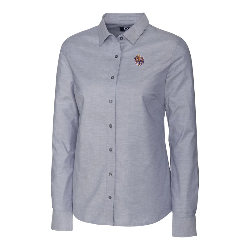 Chemise boutonnée à manches longues en tissu Oxford extensible pour femme Cutter & Buck, couleur anthracite, des Tigers de LSU