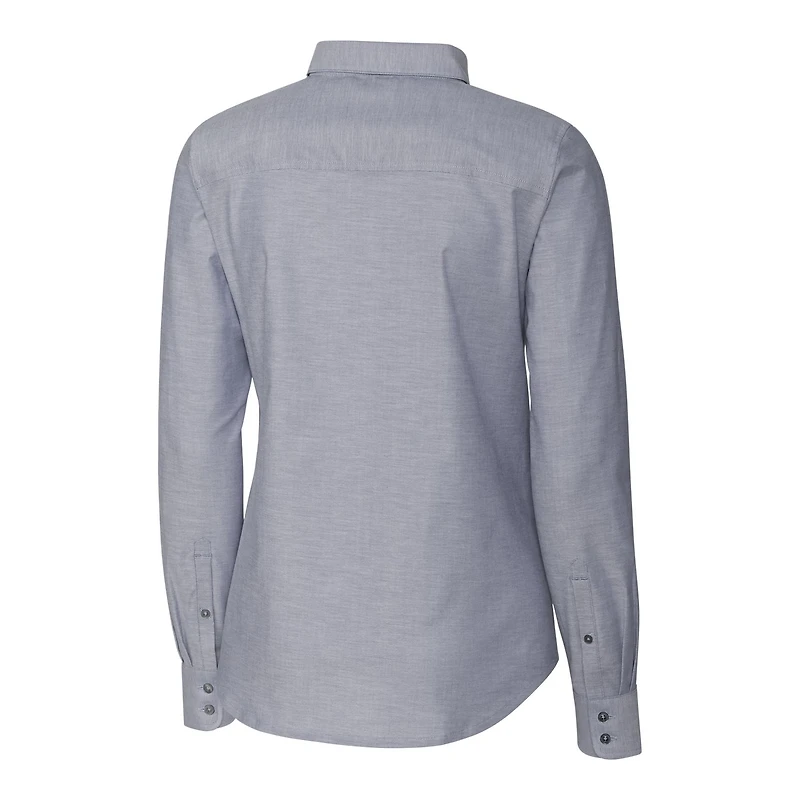 Chemise boutonnée à manches longues en tissu Oxford extensible pour femme Cutter & Buck, couleur anthracite, des Tigers de LSU