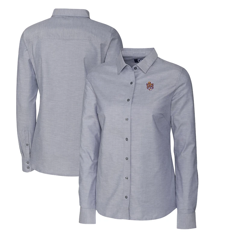 Women's Cutter & Buck Charcoal LSU Tigers Oxford Stretch Long Sleeve Button-Up Shirt