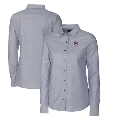 Women's Cutter & Buck Charcoal LSU Tigers Oxford Stretch Long Sleeve Button-Up Shirt