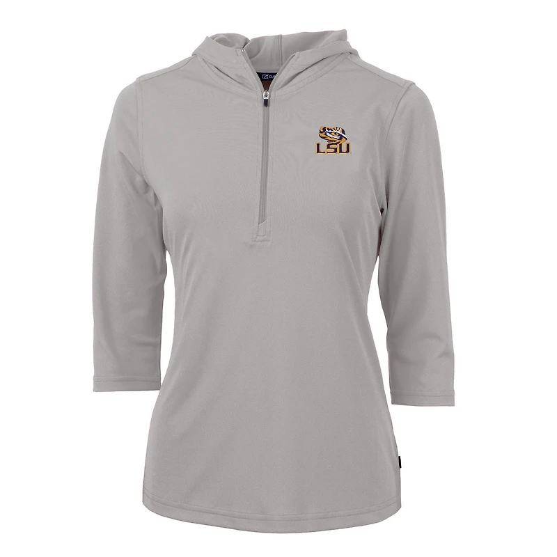 Sweat à capuche zippé manches 3/4 et demi-zip pour femme, gris, Cutter & Buck, LSU Tigers, Virtue Eco Pique