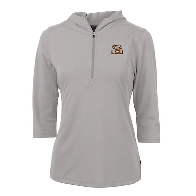 Sweat à capuche zippé manches 3/4 et demi-zip pour femme, gris, Cutter & Buck, LSU Tigers, Virtue Eco Pique