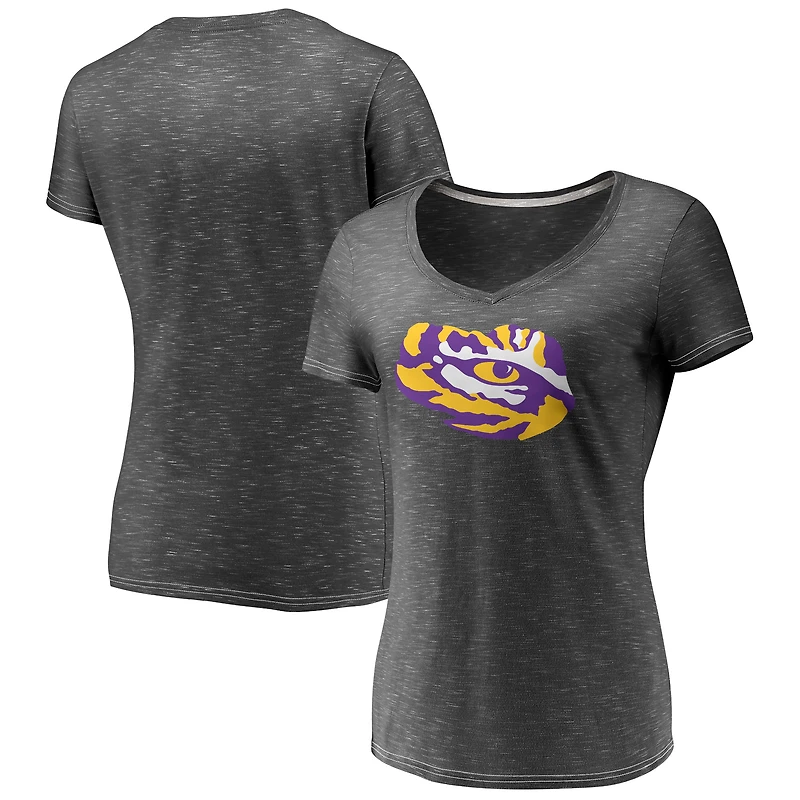 Women's Fanatics Charcoal LSU Tigers Primary Logo Space-Dye V-Neck T-Shirt