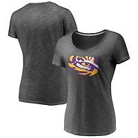 Women's Fanatics Charcoal LSU Tigers Primary Logo Space-Dye V-Neck T-Shirt