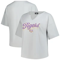 T-shirt gris à col cranté Winning Gear pour femme, taille plus, motif fanatique des Tigers de LSU