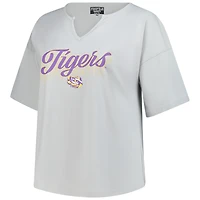 T-shirt gris à col cranté Winning Gear pour femme, taille plus, motif fanatique des Tigers de LSU