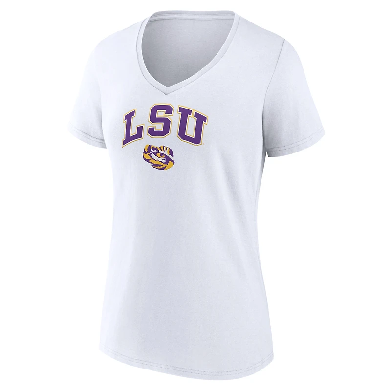T-shirt à col en V blanc Fanatics pour femmes du campus LSU Tigers