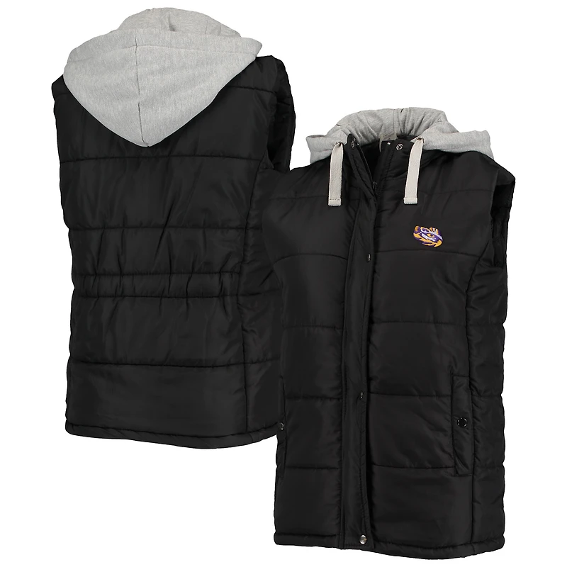 Women's Gameday Couture Black/Gray LSU Tigers Puffer Full-Zip Hoodie Vest