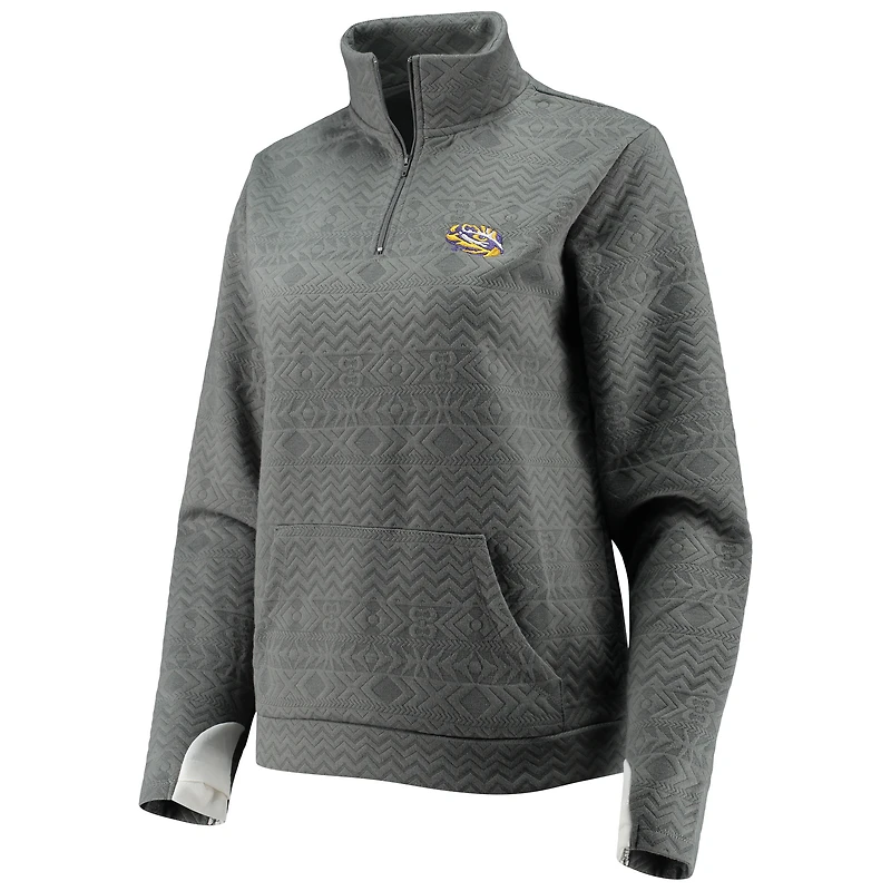 Women's Gameday Couture Charcoal LSU Tigers Embossed Quarter-Zip Jacket