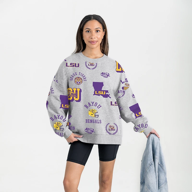 Women's Gameday Couture Gray LSU Tigers Always on Repeat Fleece Sweatshirt