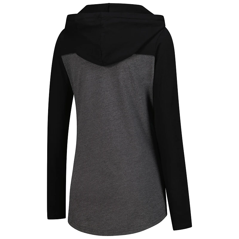 Women's Heather Charcoal LSU Tigers Knockout Color Block Hooded V-Neck Long Sleeve T-Shirt