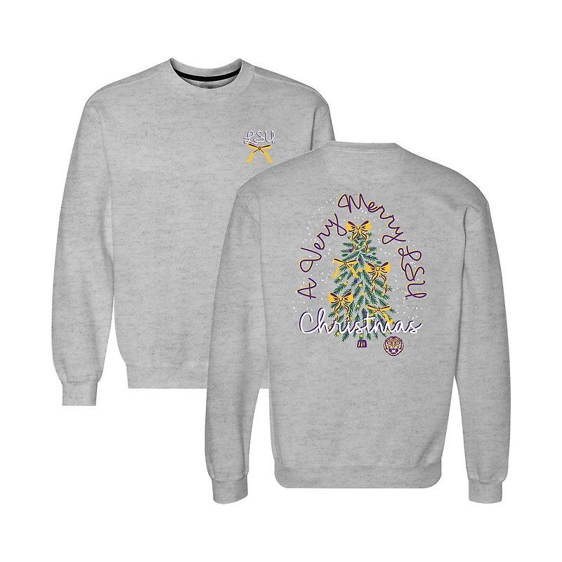 Sweat-shirt à col rond pour femme, gris chiné, motif sapin de Noël classique des LSU Tigers