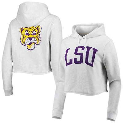 Women's League Collegiate Wear Ash LSU Tigers 2-Hit 1636 Cropped Pullover Hoodie