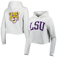Women's League Collegiate Wear Ash LSU Tigers 2-Hit 1636 Cropped Pullover Hoodie
