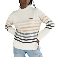 Women's Lusso  White LSU Tigers Simone Striple Mock Neck Oversized Pullover Sweater